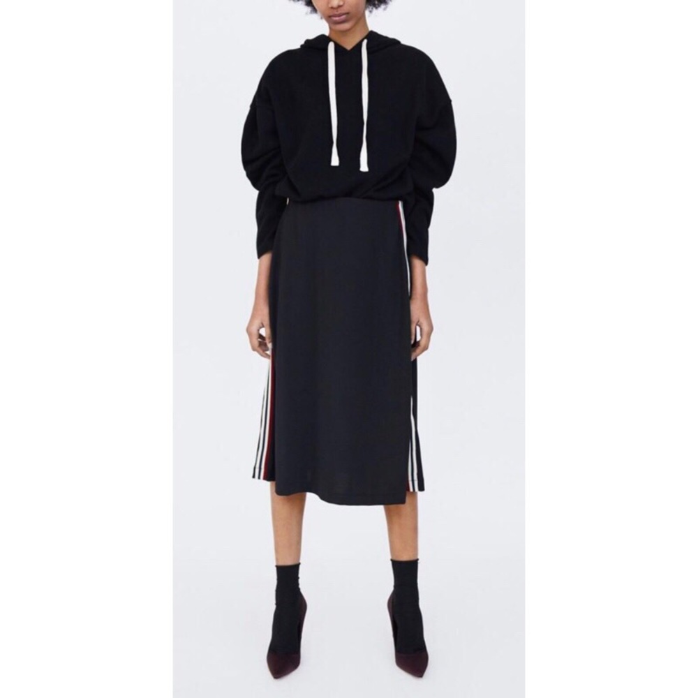 ZARA A-line midi side stripes skirt | Sz M